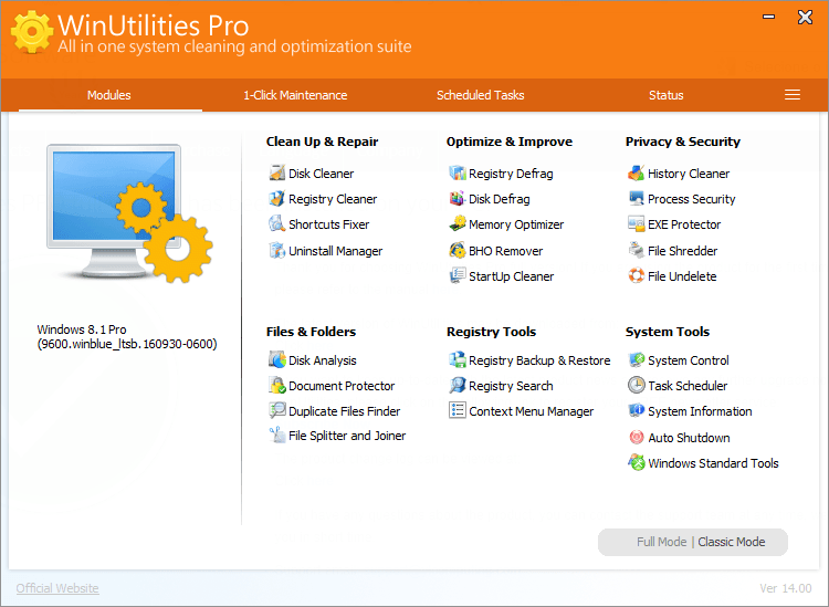 ดาวน์โหลด WinUtilities Pro Free Download