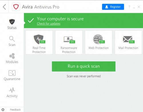 ดาวน์โหลด Avira Antivirus Pro Free Download