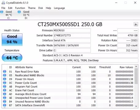 CrystalDiskInfo Screenshot