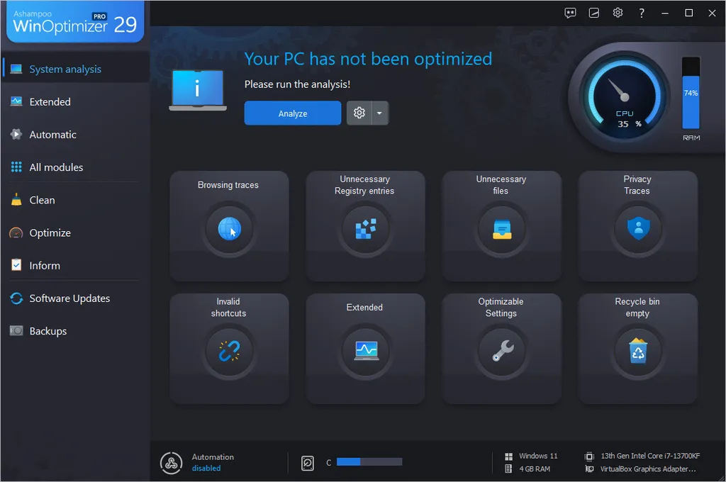 Ashampoo WinOptimizer Pro Screenshot