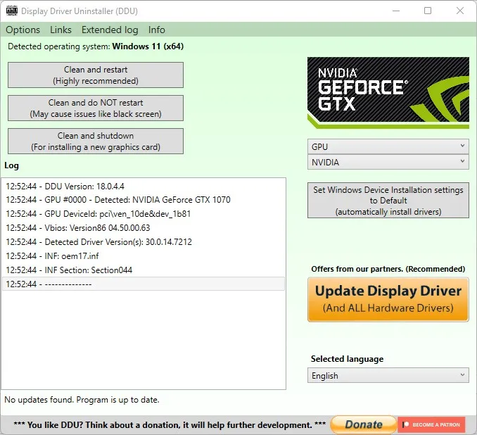 Display Driver Uninstaller DDU