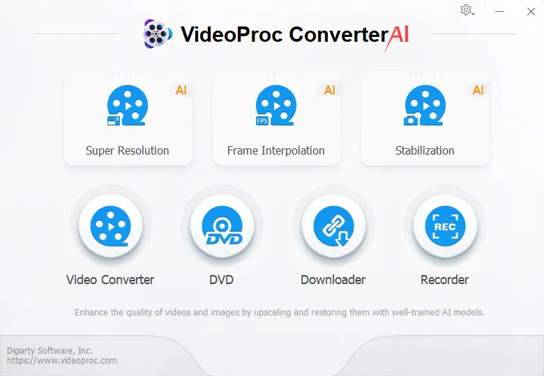 VideoProc Converter AI Main menu