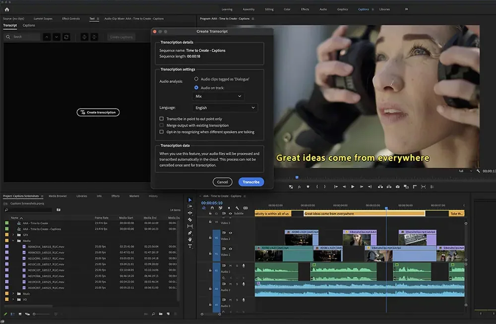 Adobe Speech to Text for Premiere Pro Screenshot