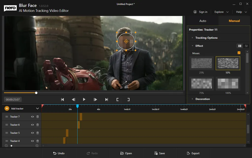 Nero Blur Face AI Motion Tracking Video Editor Screenshot