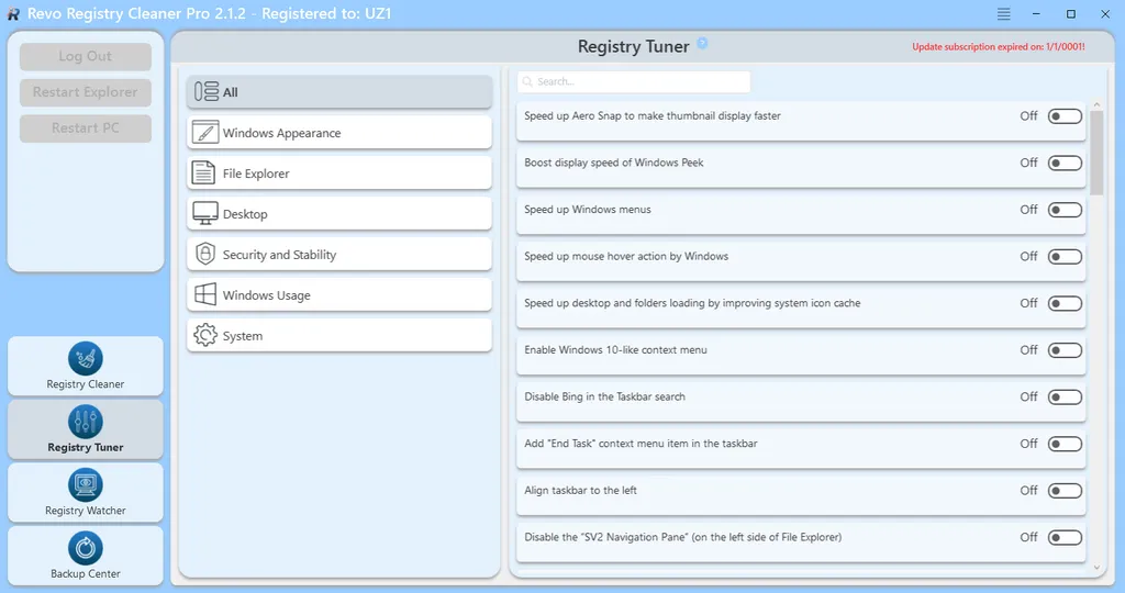 Revo Registry Cleaner Pro 2 Screenshot