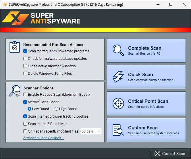 ดาวน์โหลด SUPERAntiSpyware Pro X ถาวร โปรแกรมลบไวรัส ภาพที่ 2