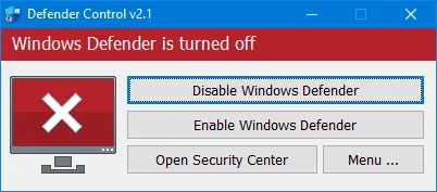 windows defender is turned off Screenshot