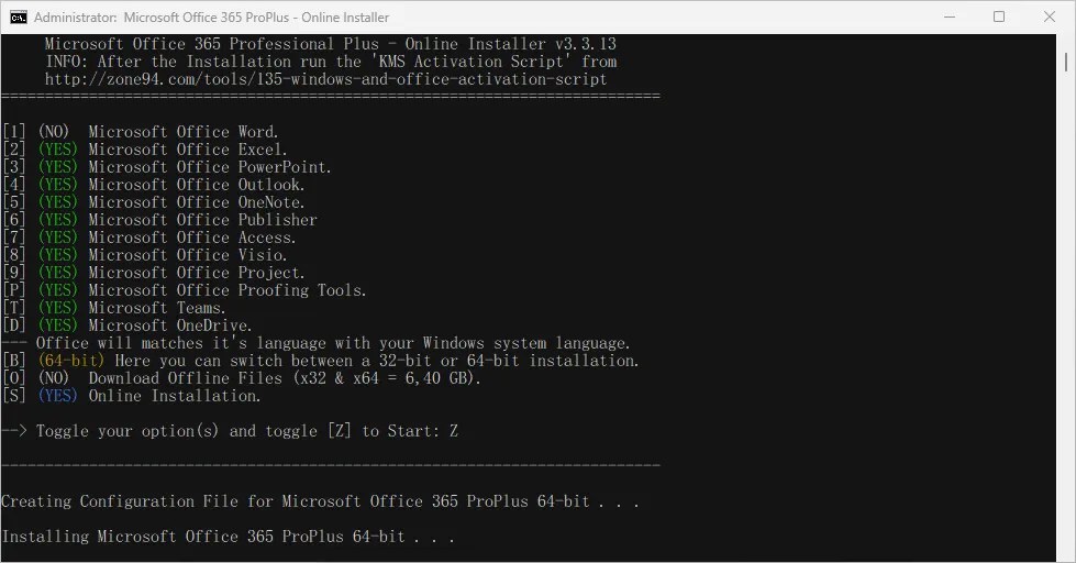 Microsoft Office 365 ProPlus Online Installer Screenshot