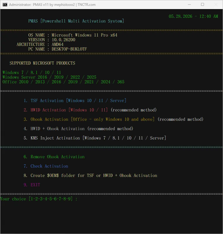 PMAS PowerShell Multi Activation System Screenshot